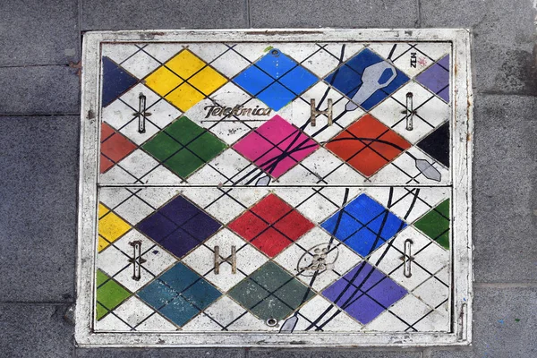 Tenerife Canary Islands Spain April 2018 Painted Manhole Cover Street — Stock Photo, Image