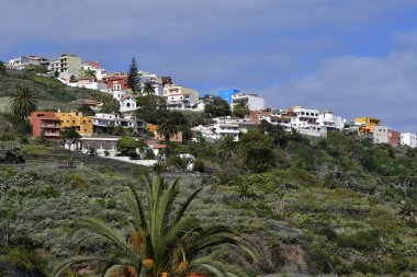İspanya, Kanarya Adaları, Tenerife, evler, Icod de los Vinos yakınındaki hillside içinde inşa edilmiş
