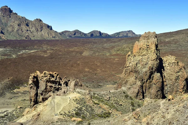 Spanyolország Kanári Szigetek Tenerife Emberek Trekking Száraz Táj Elemzi Llano — Stock Fotó