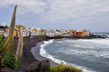 İspanya, Kanarya Adaları, Tenerife, plaj, Playa Jardin Atlantik Okyanusu üzerinde mücevher kule bitki Puerto de la Cruz'da ile