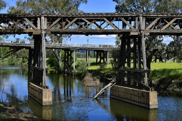 Australien Nsw Gamla Järnvägsbron Och Historiska Prince Alfred Bron Bakom — Stockfoto