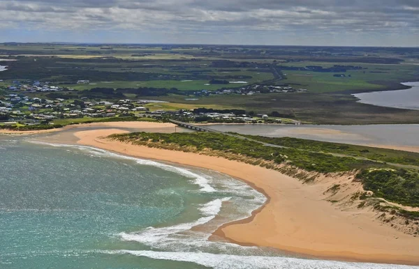 Australia Vic Vista Aerea Dalla Spiaggia Sabbiosa Ponte Peterborough Sulla — Foto Stock