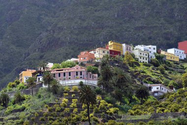 İspanya, Kanarya Adaları, renkli evler La Gomera adada bir dağ köyünde