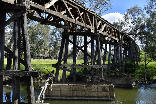 Australia Nsw Vecchio Ponte Ferroviario Legno Sul Torrente Morleys Gundagai — Foto Stock