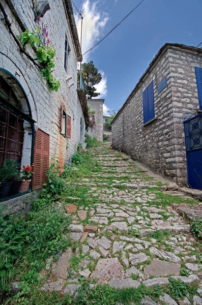 Greece, Epirus, steps and buildings in mountain village Kalarites, an Aromanian aka Vlach village in National Park of Tzoumerka, no streets for cars or trucks are in this village