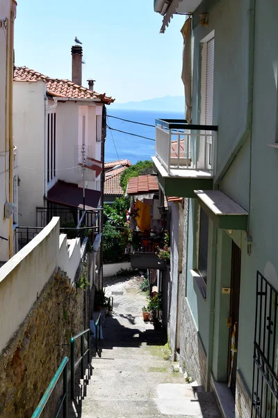 Grécia Kavala Caminho Com Passos Distrito Panagia Cidade Mar Egeu — Fotografia de Stock