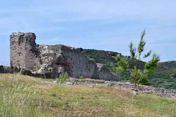 Grecia Ruina Del Muro Fortificado Del Castillo Medieval Anactoroupolis Mar — Foto de Stock