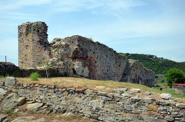 Grekland Ruiner Befäst Mur Från Medeltida Borgen Anaktoroupolis Egeiska Havet — Stockfoto