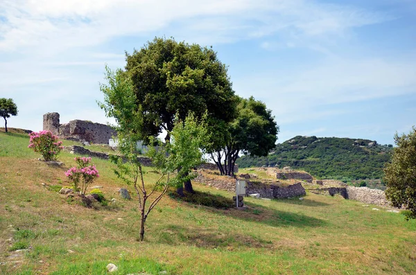 Řecko Zřícenina Opevněné Zdi Středověkého Hradu Anaktoroupolis Egejském Moři Nea — Stock fotografie