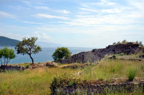 Grecia Ruina Del Castillo Medieval Anaktoroupolisin Nea Peramos Mar Egeo —  Fotos de Stock