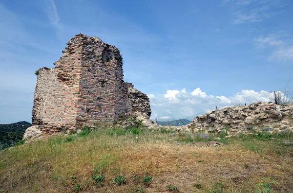 Grecia Ruina Del Muro Fortificado Del Castillo Medieval Anactoroupolis Mar — Foto de Stock