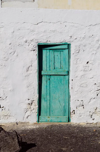 España Islas Canarias Muro Con Puerta Verde Madera Lanzarote — Foto de Stock