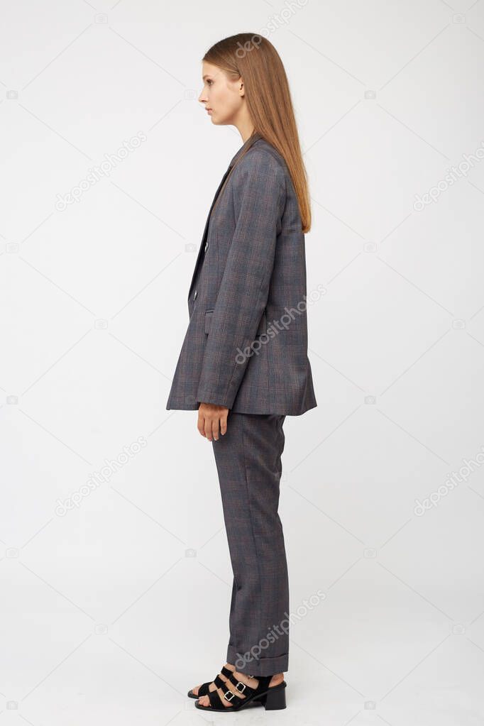 Girl with a gray business suit