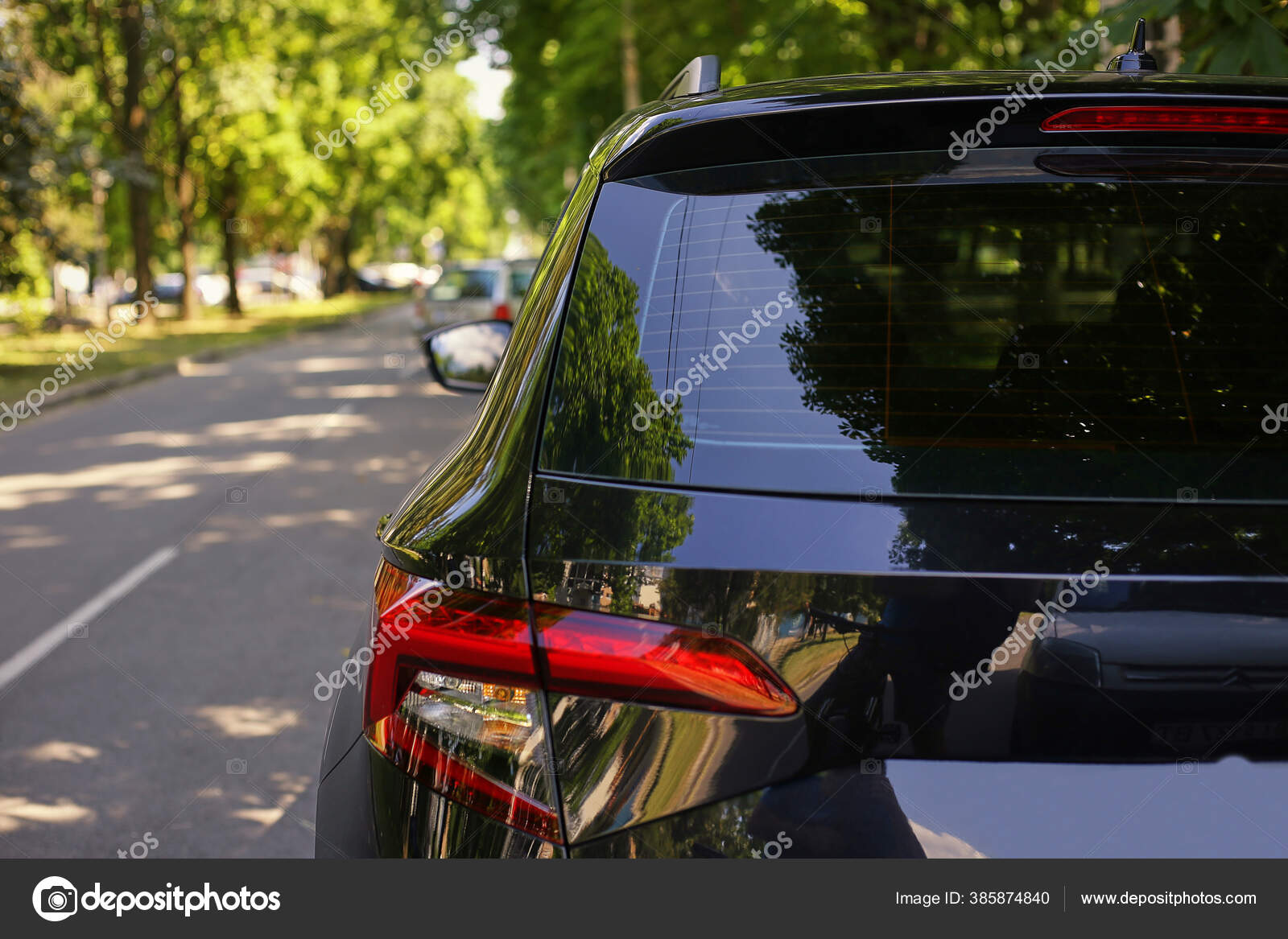 Download Back Window Car Parked Street Summer Sunny Day Rear View Stock Photo Image By C Foxalexey 385874840