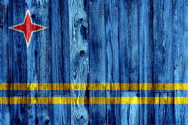 Aruba flag on old wood texture background — Stock Photo, Image