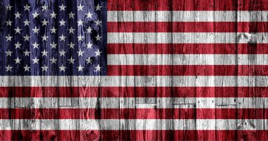ABD ve Amerikan bayrağı eski tahta zemin üzerine boyanmış
