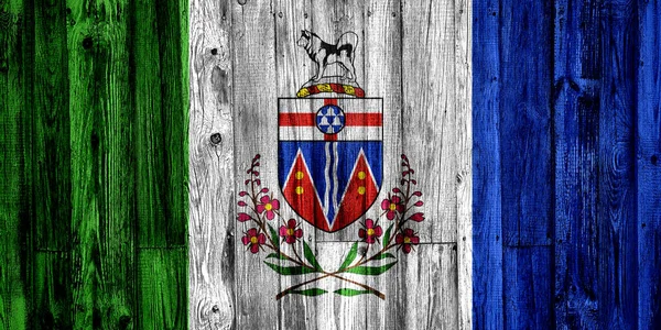 Flaga Yukon Malowany Drewnianym Tle Zbliżenie — Zdjęcie stockowe