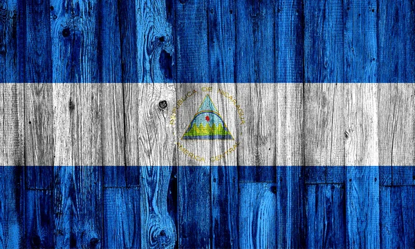 Vlag Van Nicaragua Geschilderd Grungy Houten Plank Achtergrond — Stockfoto