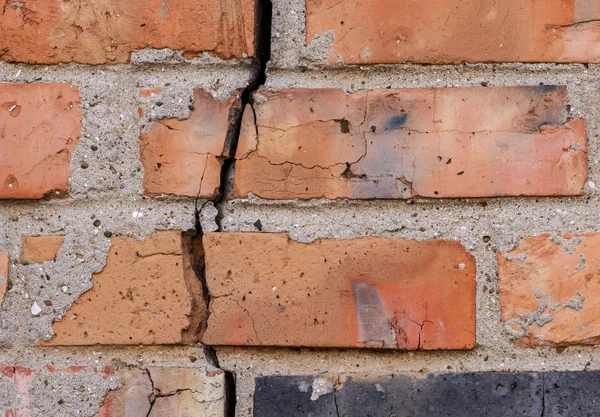 brick wall with a large crack