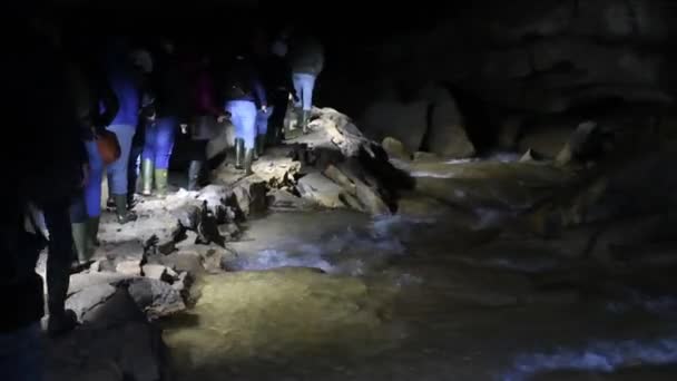 Rio Subaquático Caverna Gruta Caverna Subsolo Turistas Cernica Eslovênia — Vídeo de Stock
