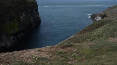 Pembrokeshire Ulusal Parkı deniz manzarası, kum, sahil, dalgalar, manzara, Temby, Pembrokeshire Sahil Ulusal Parkı, Pembrokeshire, İngiltere, Birleşik Krallık,
