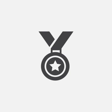 Gri arkaplan üzerinde izole edilmiş düz stil Madalya Simgesi. Madalya sembolü tasarımı, logo, uygulama, Ui. Şampiyon Vektör illüstrasyonu.