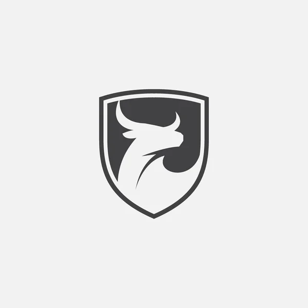 Bull Logo Design Vector Bull Shield Illustration Long Horned Icon — ストックベクタ