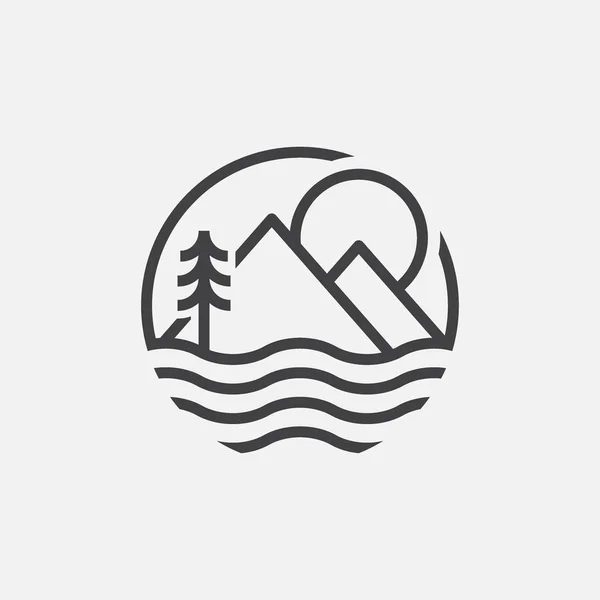 ไอคอนโลโก วงกลมทะเลสาบ ภาพช ตในทะเลสาบ การออกแบบไอคอนเช งเส นในทะเลสาบ ไอคอนภ เขา ไอคอนน — ภาพเวกเตอร์สต็อก
