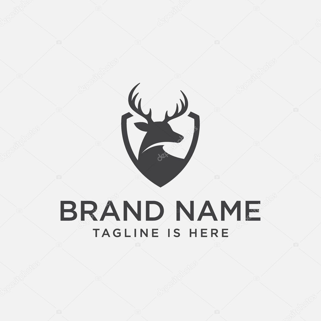 Deer and shield logo design template. deer head logo icon, deer shield icon design illustrtion, impala icon