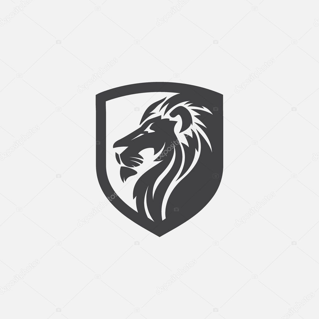 lion shield luxury logo icon, elegant lion shield logo design illustration, lion head, lion shield symbol