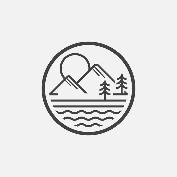 lake circular logo icon, lake life illustratation, lake linear icon design, mountain icon, water icon