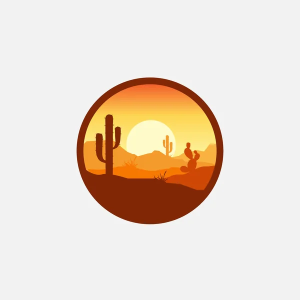 Wüste Landschaft Logo Mit Kaktus Berg Wüste Vektorschablone Firmenlogo Logo — Stockvektor