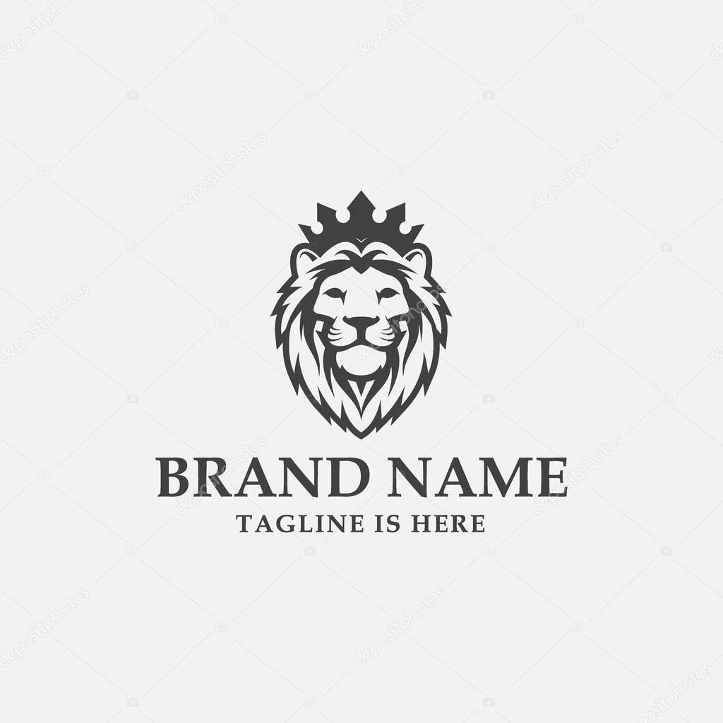 lion shield luxury logo icon, elegant lion shield logo design illustration, lion head with crown logo, lion shield symbol