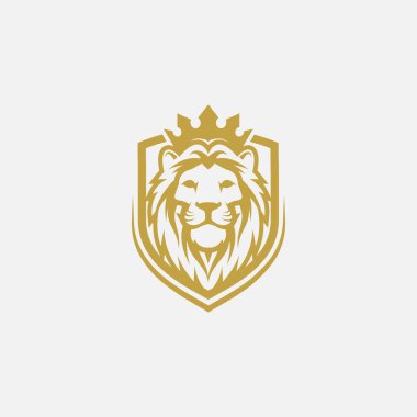 Aslan kalkanı logosu, zarif aslan kalkanı logosu çizimi, taç logolu aslan başı, aslan kalkanı sembolü.