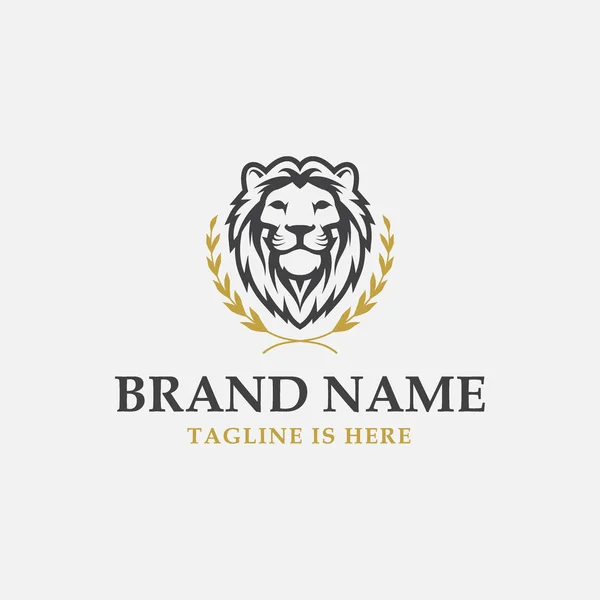 Aslan lüks logo şablonu, zarif aslan logosu tasarımı illüstrasyon, taç logolu aslan başı, aslan zarif sembol