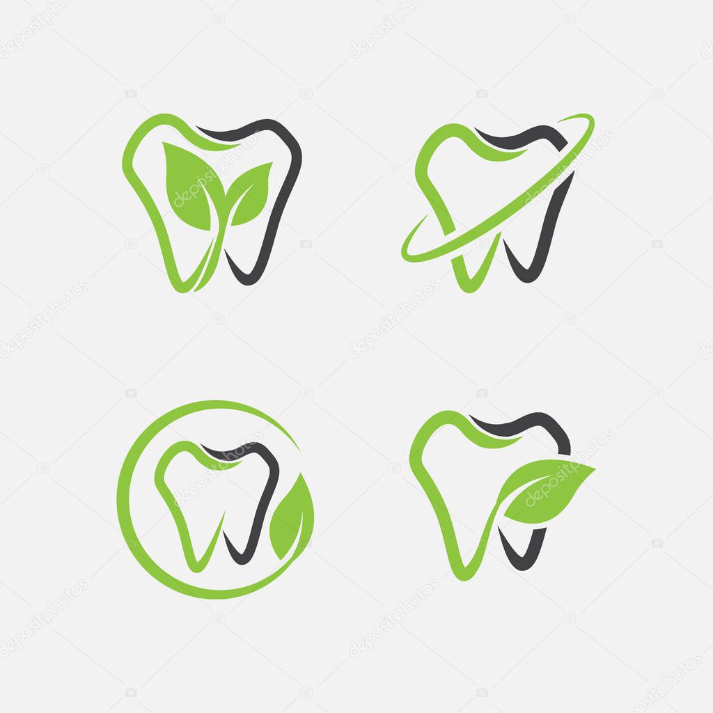 dental and leaf logo combination, Dental and organic icon pack symbol, Unique dental and organic logotype design template, green dental charcoal icon