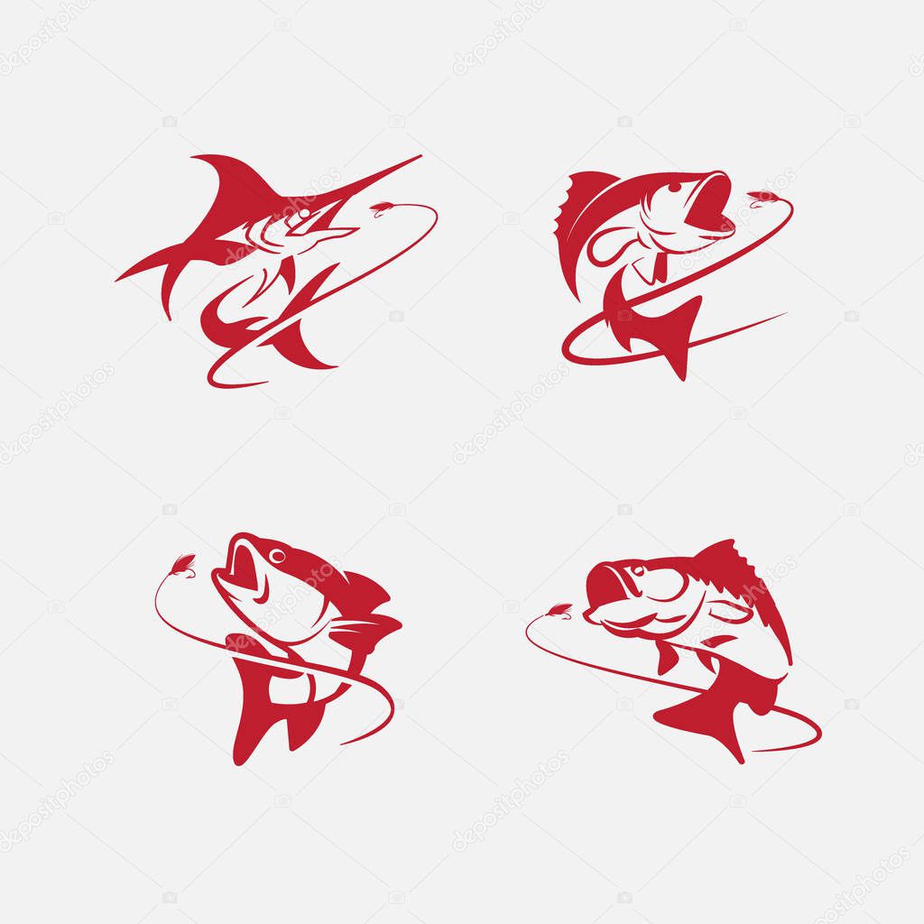 unique fishing logo template, memorable fishing logo icon set. fishing vector graphic illustration