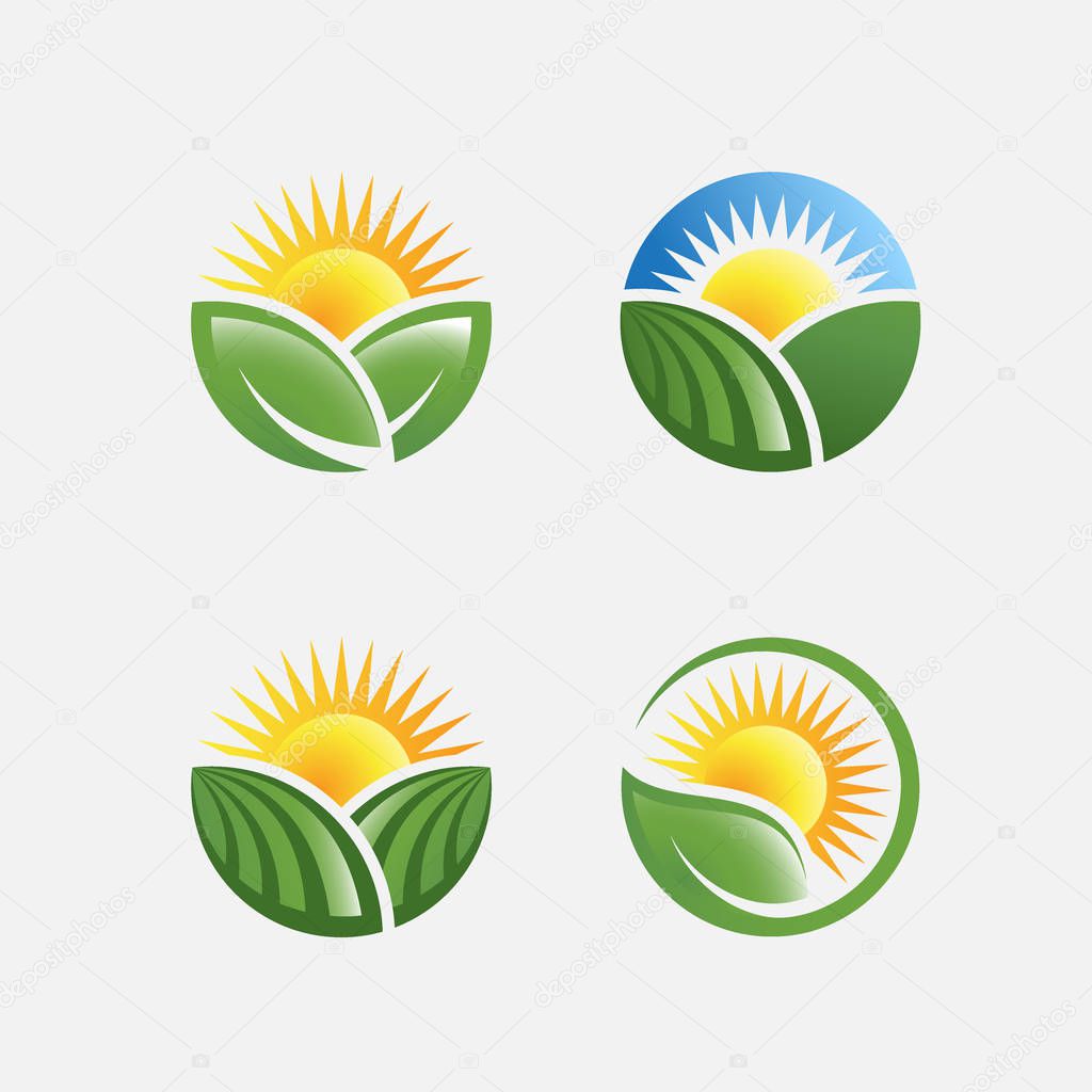 farm logo design illustration, agriculture design set template, farming label design pack, green farming icon, organic icon set