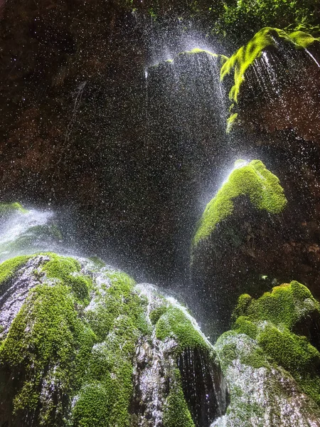 Vergel Waterfall Formed Fall Crystalline Water Coming Rocks Surrounded Ferns — Stock Photo, Image