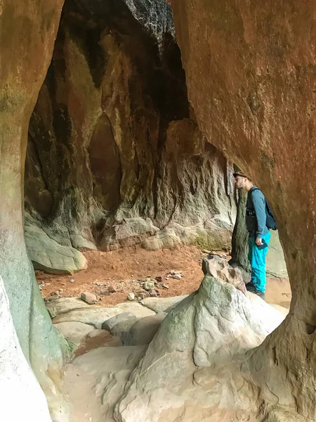 Caucasian Man Surprised Umajalanta Cavern Potosi Bolivia — Stock Photo, Image