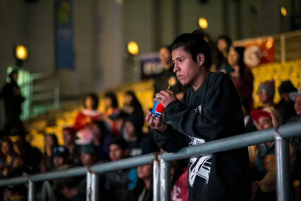 Paz Bolivia 2015 Serious Young Indigeneous Boy Standing Audience Having — 스톡 사진