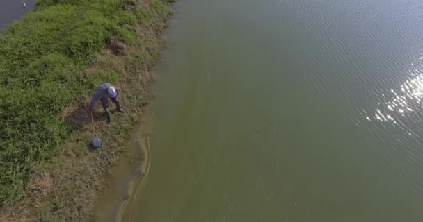 ヤパカニ サンタクルーズ ボリビア 2017年9月3日 魚池でふるいで泥の水をきれいにする漁師 — ストック動画