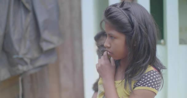 Puerto Rico Pando Bolivien April 2017 Lächelndes Kleines Brünettes Mädchen — Stockvideo