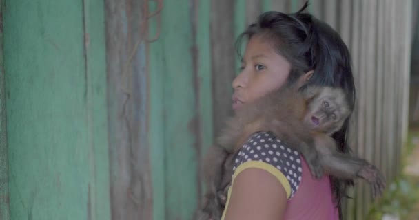 Puerto Rico Pando Bolivia April 2017 Smiling Little Brunette Girl — Stock Video