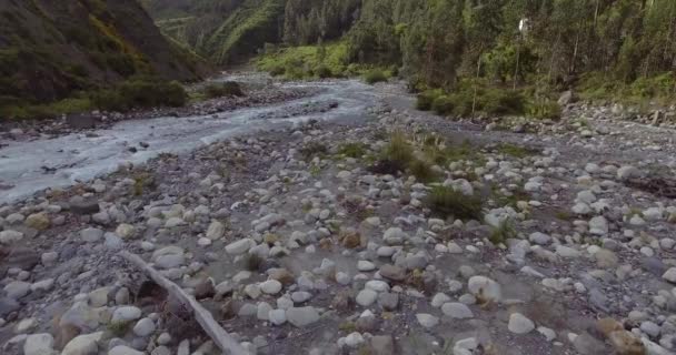 Река Полная Камней Камней Размеров Середине Растительности Сорате Пас Боливия — стоковое видео