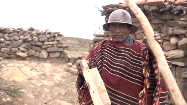 Angola Chuquisaca Βολιβία Νοεμβρίου 2014 Brown Old Man Indigenous Features — Αρχείο Βίντεο