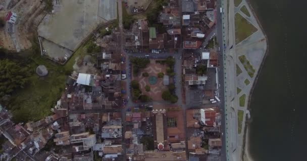 Pohled Vesnici Guatap Kašnu Střechy Domů Kolem — Stock video
