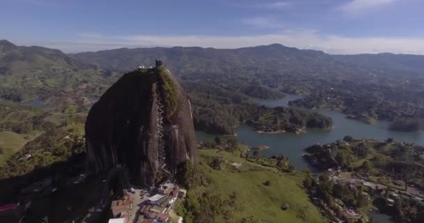 View Stone Guatap Peol Slopes Small Hills Surround Look Islands — Stock Video