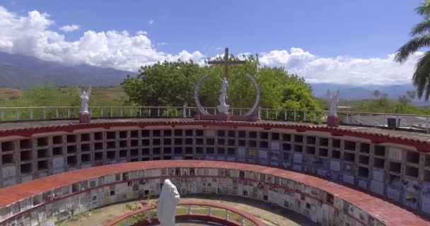 Cemetery Full Empty Graves Chapel Many Monuments Religious Angels — Stock Video