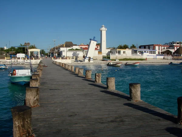 Puerto Morelos Yucatan Mexico Empty Wooden Port Some Boats Stranded — 스톡 사진